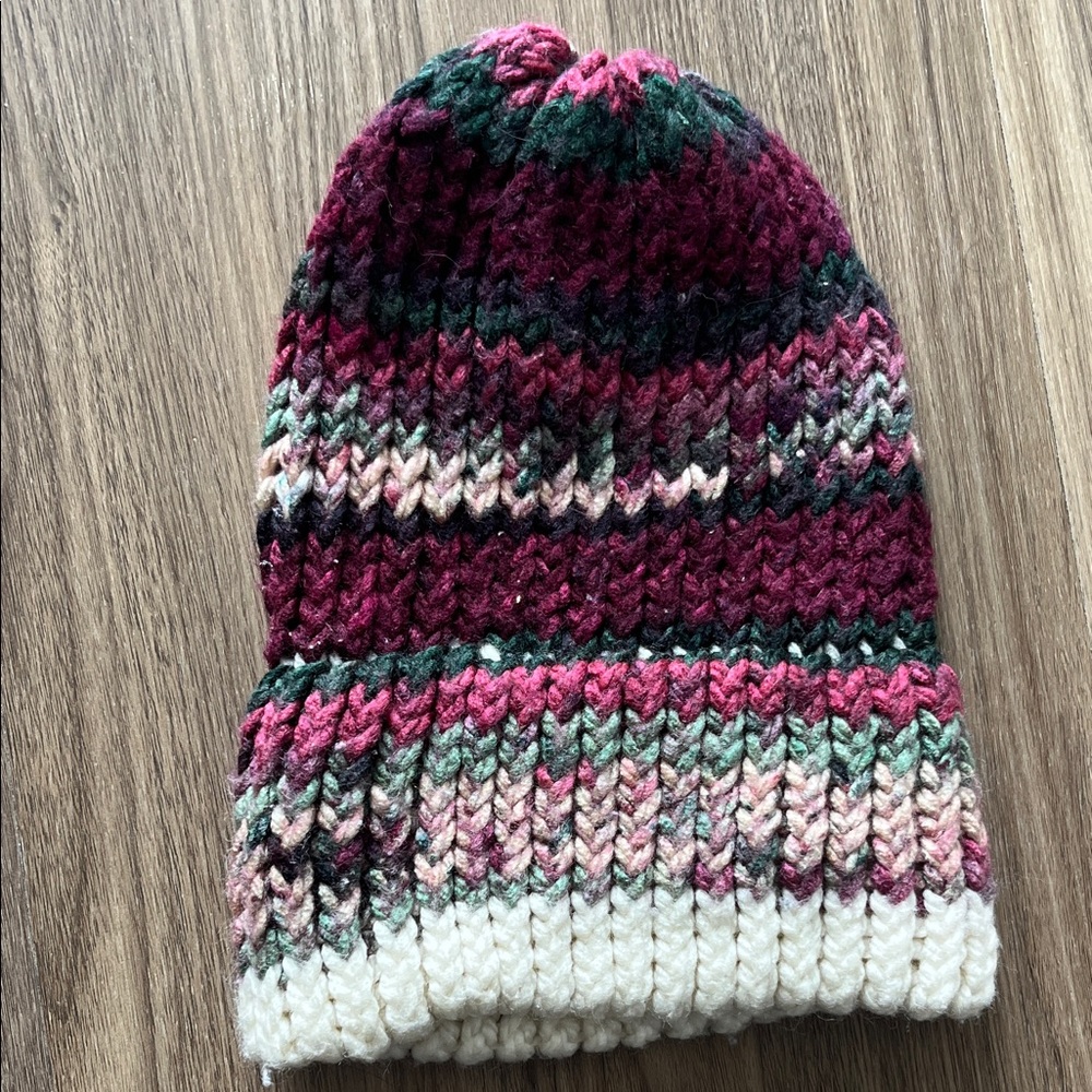 Never worn! Knit Beanie Hat in Burgundy, Pink, Green